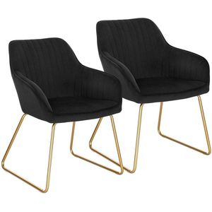 Rootz fluwelen eetkamerstoelen set van 2 - fauteuils met gouden poten - comfortabel, duurzaam, stijlvol - antislip, ergonomisch ontwerp - 45 cm x 44 cm x 78,5 cm