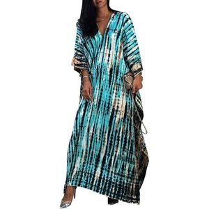 Allecto Plus - Ruime Kaftanjurk Dames Lang - Kimono Tuniek Badkleding Strand - Blauw One Size