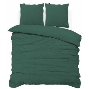 iSleep Dekbedovertrek Teddy Fleece - Eenpersoons - 140x200/220 cm - Donker Groen
