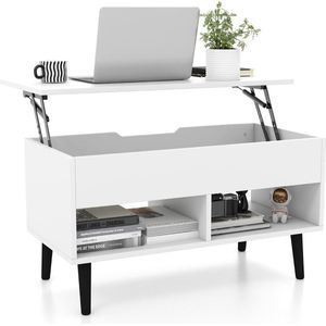 Multifunctionele Salontafel Uitklapbaar Wit - Lift-Top Koffietafel - Verstelbare Woonkamer Tafel 80 x 40 x 44,5 cm - Liftfunctie