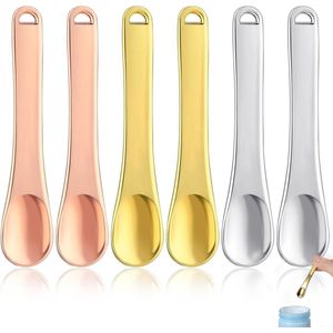 ByShane - Set van 6 spatels voor cosmetica en huidverzorging - Cosmetische spatels voor crème en lotions - Mini make-up lepels - Metalen applicator (zilver roségoud goud)