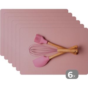 Placemat - Placemats kunststof - Keukengerei - Roze - Bakken - 45x30 cm - 6 stuks - Hittebestendig - Anti-Slip - Onderlegger - Afneembaar