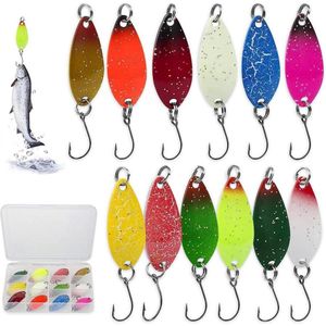 Fishing Forel Lepset 12 stuks - gemengde tackle met enkele haken - kunstaas lepel forel - metalen aas forelaas voor snoek - snoekbaars baars forel met box .