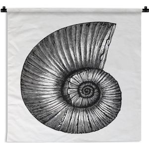 Wandkleed Zwart wit illustratie - Een zwart-wit illustratie van een schelp Wandkleed katoen 120x160 cm - Wandtapijt met foto XXL / Groot formaat!