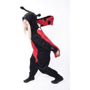 KIMU Onesie lieveheersbeestje pak - maat XS-S - lovebug stippen kostuum kever jumpsuit huispak