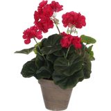 Mica Decorations Geranium Kunstplant in Bloempot Stan - H34 x Ø20 cm - Donkerroze