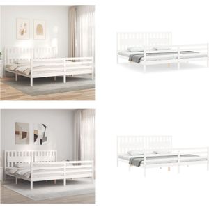 vidaXL Bedframe met hoofdbord massief hout wit 200x200 cm - Bedframe - Bedframes - Bed - Tweepersoonsbed