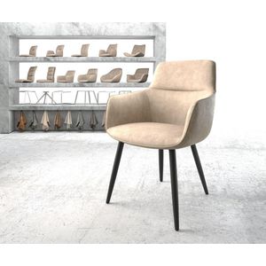 Gestoffeerde-stoel Pejo-Flex 4-poot conisch zwart microvelours beige vintage pocketveer kern