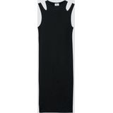 Slim-Fit Jurk - Geribde Katoenmix - Ronde Halslijn - Trendy Uitsnijdingen