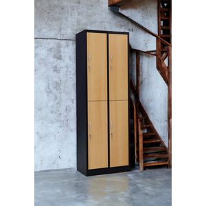 Furni24 Garderobekast, locker, kleedruimte, kledingkast, breedte 30 cm, halve deuren, 180 cm x 60 cm x 50 cm, zwart/beuken RAL 9005