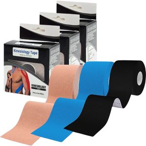 MyBodyFuel - Kinesiologie Tape - Sporttape - 5cm Breed - 5m Lang - Beige/Blauw/Zwart - 3 Stuks