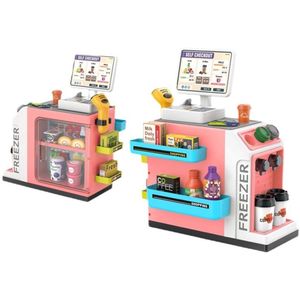 OodBlue-46 stuks speelkassa voor kinderen met scanner speelgeld en Koffiezetapparaat Speelset voor kinderen