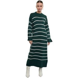Trendyol Antraciet Gestreepte Gebreide Jurk Met Split En Gedetailleerde Tctaw24Eb00018