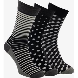 3 paar heren sokken met print zwart - Maat 39