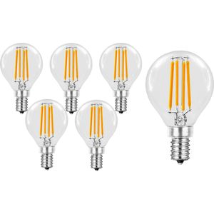 TRANGO Set van 5 stuks E14002*5 LED Filament Globe Bulb 5 Watt 450 lumen I 2700K Warm White I Vervanging voor 40W gloeilamp I Bulb I Bulb I LED Lamp in bolvorm met E14 Fitting I Stralingshoek 360°