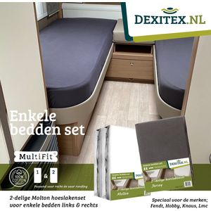 Dexitex 1 x Molton + 1 x Hoeslakenset Antraciet enkele bedden 2 delig geschikt voor Caravan Fendt-Hobby-Knaus-LMC-Tabbert-Weinsberg-Dethleffs-Bürnster