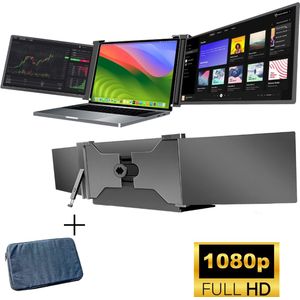 HoriVue Portable Monitor Max 15.6 Inch - Full HD 60Hz - Draagbare Monitor - Extra Scherm Laptop - Laptop Scherm Uitbreider - Plug & Play - Geschikt voor Apple en Windows - Inclusief Beschermhoes - Tri Screen