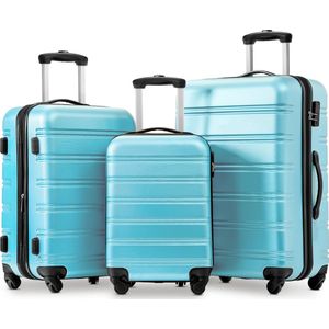 Merax Koffer 55x36x22.5 cm - Harde Rolkoffer met Draaibare Wielen en Slot - Handbagage - Lichtblauw