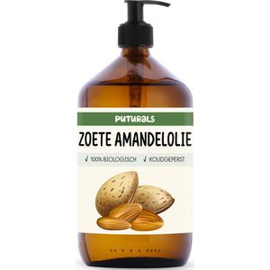 Puturals Amandelolie 100% Biologisch - 1000ml - Koudgeperst en Puur - Zoete Amandelolie Voor Haar, Huid en Gezicht