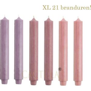 Cactula Dinerkaarsen XL 3,2 x 30 cm in 3 kleuren Bloems-sLavendel / Antiek Roze / Oudroze 21 BRANDUREN