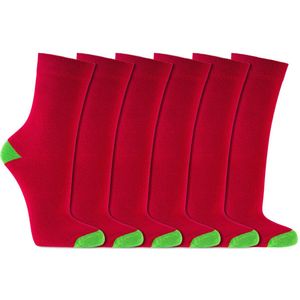 Kindersokken | Contrasterende hiel en teen | Kleur: Rood | Maat: Diverse maten | 6 paar