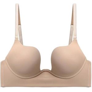 Dames Beha met Open Rug en Diepe U-hals - Push-up Beha met Beugel, Lage Rug en Multiway-bandjes - Beige 80C