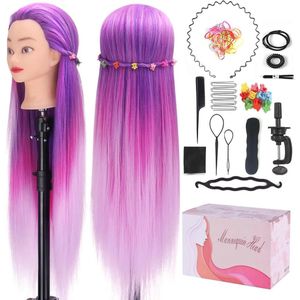 Kappers Trainingshoofd 26 inch Synthetische Vezel voor Oefen Styling met Tafelklem en Vlechtset