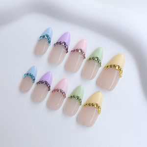 Handgemaakt Press-on Nails - Regenboog Kleurrijke French Tips Nagels - Twinkle Tips - Maat L