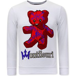Heren Sweater met Print Teddy Bear - 3617 - Wit