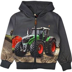 Kinder vest tractor trekker Fendt kleur donkergrijs grijs hoodie capuchon maat 92