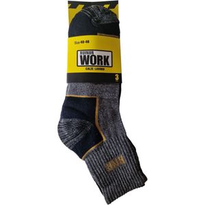 Ruinur Work Sokken - Heren Sokken - Halflange Werksokken - 3 Paar - Maat 40-46 - Grijs/Blauw/Donkergrijs
