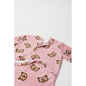 Woody kruippakje velours baby unisex - oudroze - uil all-over print - 222-3-RBF-V/913 - maat 74