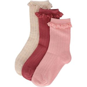iN ControL 3pack RIB socks RUFFLE pink 23/26