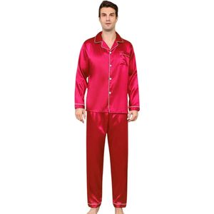 Livano Satijnen Badjas Heren - Kimono - Kamerjas - Satijn - Ochtendjas - Pyjama - Rood - Maat XXL