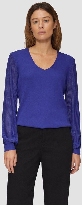 Gebreide Trui - V-hals - Half Doorschijnende Mouwen - Normale Pasvorm