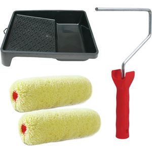 Sorex pluisvrije verfrollers schilderen set - met beugel en verfbak - 2x vacht rollers - breedte 18 cm - dikte 9 cm