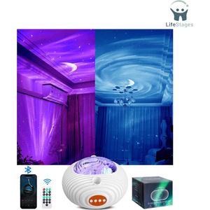 LifeStages - Noorderlicht Projector - Sterrenhemel Projector - Dual Effect Star Projector - 3D Melkweg - Aurora Borealis - Planetarium Projector Met Bluetooth Audio - Timer - En - Afstandsbediening - Voor Gebruik in De Slaapkamer