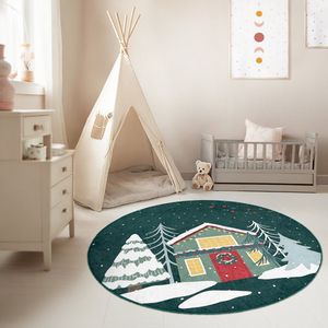 Kinderkamer Vloerkleed Rond Tapijt|Educatieve kindertapijten|Antislip Kindervloerkleed|Kinderen Tapijt Decor|Speelkleed|Kleurrijk kindervloerkleed|Kerstdorp