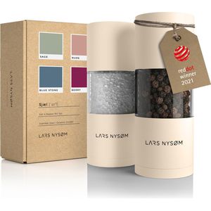 LARS NYSØM - 'Sjæl' Peper en zoutmolen set - Verstelbare maalgraad - Roestvrijstaal - Buttercream