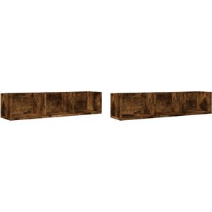 vidaXL - Wandkasten - 2 - st - 75x18x16,5 - cm - bewerkt - hout - gerookt - eikenkleurig