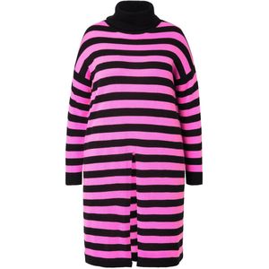 MIAMODA - Dames - Lange trui A-lijn gestreept zoomsplit - Hibiscusrood - Maat 50+