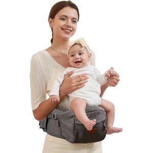 Ergonomisch Sunveno Heupzitje met verstelbare riem en tas - Praktische baby voordrager voor 0-20 kg - Grijs