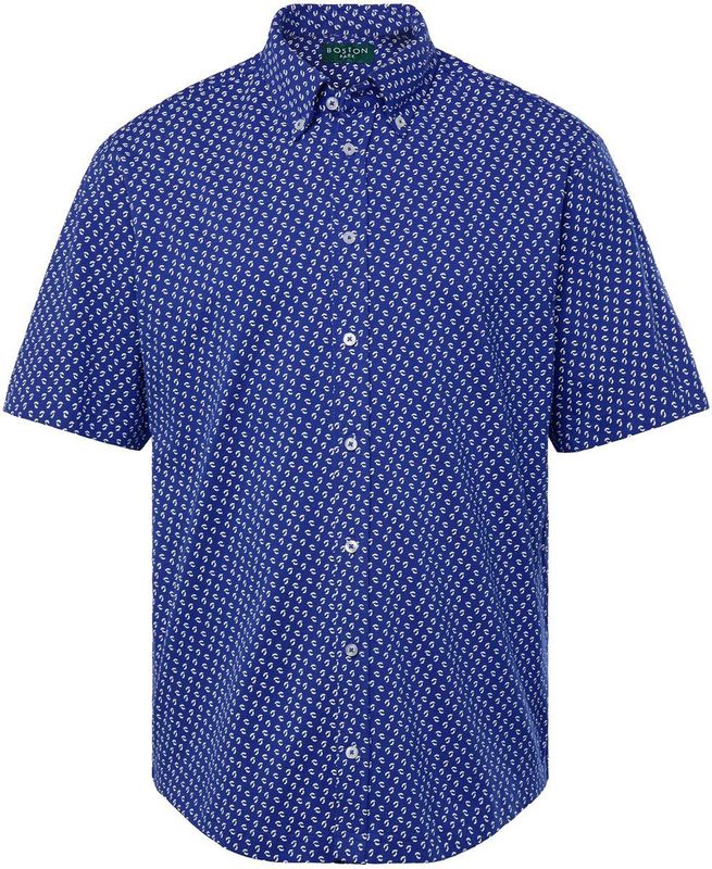 Boston Park - Heren - Boston Park overhemd van piqué korte mouwen bloemenmotief - Kobaltblauw - Maat 3XL