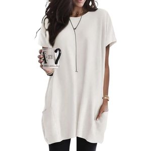 Zomer Tuniek Tops voor Dames met Zakken - Korte Mouwen Casual Lange T-shirts