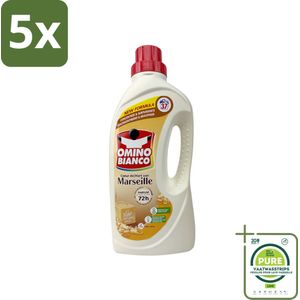5 x Omino Bianco - Marseille - Wasmiddel - Natuurlijke Zeep - Witte & Gekleurde Was - 37 Wasbeurten - Grootverpakking - Marseille Zeep - Wasmiddel - Natuurlijke Zeep - Vlekkenverwijderaar - Wasparfum