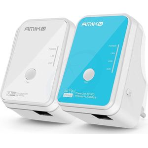 Amiko Home PLN-502W - Powerline WiFi Netwerk Adapter - 300 Mbps - Plug&Play - Met WiFi - 2 stuks