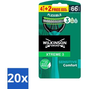 20 x Wilkinson - Wegwerpscheermesjes - Xtreme 3 Sensitive Comfort - Voor Gevoelige Huid - 6 mesjes - Scheerbeurt - Scheerproducten - Scheergel - Scheerschuim