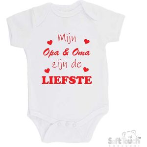 100% katoenen Romper ""Mijn Opa & Oma zijn de liefste"" Unisex Katoen Wit/rood Maat 68/74