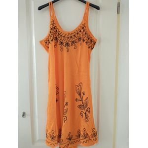 Dames jurk Indra - Fantasiemotief - Oranje Zwart - Strandjurk - One Size