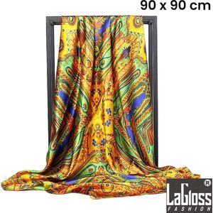 LaGloss® Luxe Paisley Vintage Sjaal Goud - Zonbeschermend - Goud Multicolor - Vierkant - Kleur - 90 x 90 cm %%